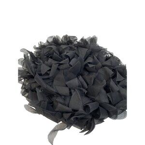 Rare VTG 60s Black Ribbon Mesh Fascinator Hat With Ruffled Bow Design Lightweigh